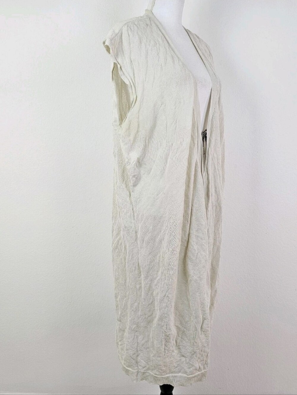 Eileen Fisher Lightweight White Linen Coverup with Tie Front